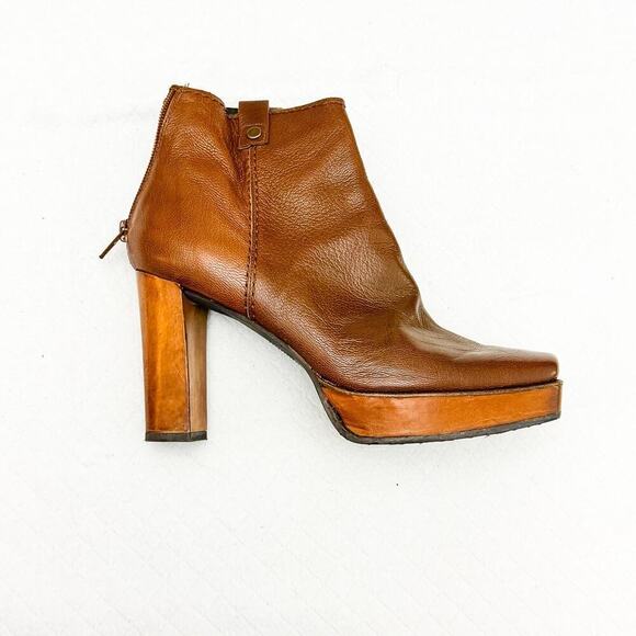 Stuart Weitzman Brown Square Toe Platform Leather Heeled Booties Y2K Size 6.5 - Picture 5 of 6